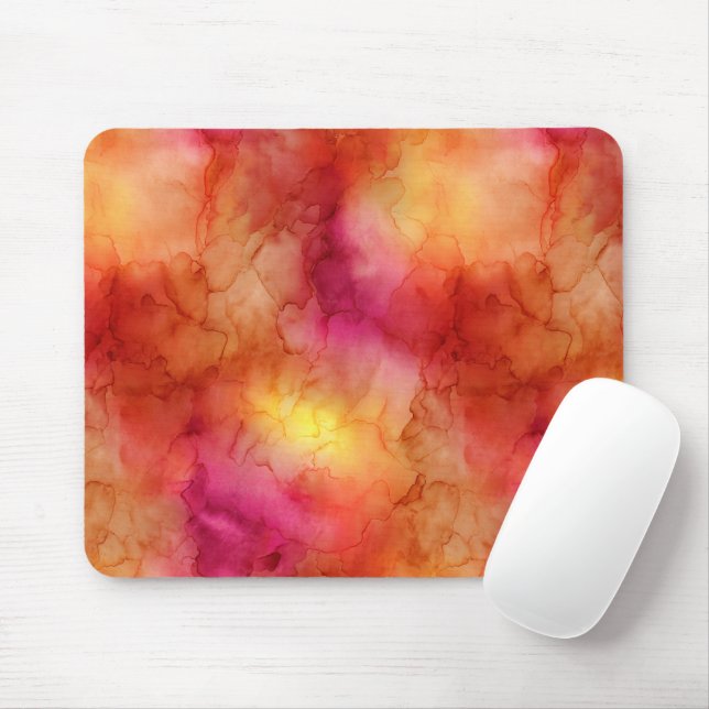 Tapis De Souris Marbre à l'encre d'alcool rose orange (Avec souris)