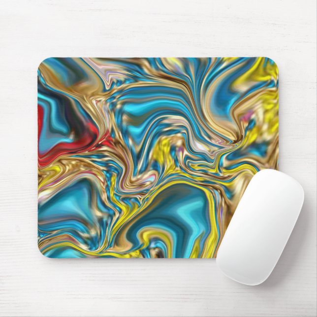 Tapis De Souris marbre abstrait tourbillons jaune turquoise bleu t (Avec souris)