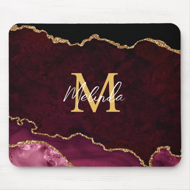 Tapis De Souris Marbre Agate Rouge et Or (Devant)