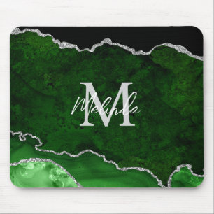 Tapis De Souris Marbre Agate Vert et Argent