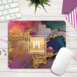 Tapis De Souris Marbre aquarelle or violet bleu vert monogramme<br><div class="desc">Un carré brillant et faux or avec une typographie de script monogramme initial recouvre un riche, veiné or, bleu marine, vert chasseur, rose et violet arrière - plan d'aquarelle sur cette élégante, tendance, girly, monogramed mousepad. Fait une déclaration chic et élégante à chaque utilisation. Un grand cadeau pour un ami,...</div>