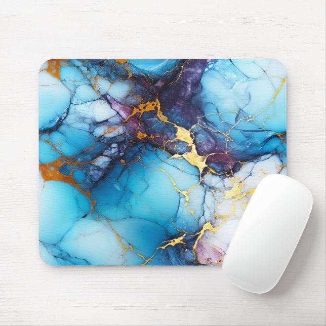 Tapis De Souris Marbre Azur et Améthyste avec Veines Dorées (Avec souris)