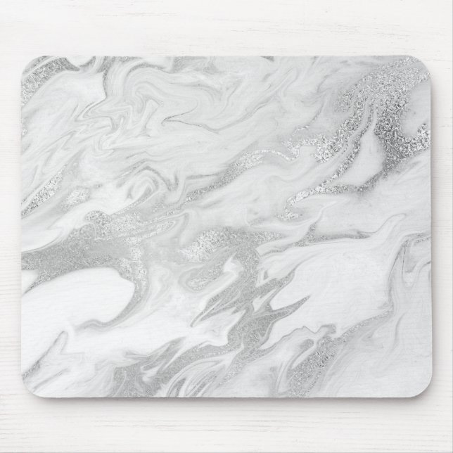 Tapis De Souris Marbre blanc Abstrait Silver Grey Carrara (Devant)