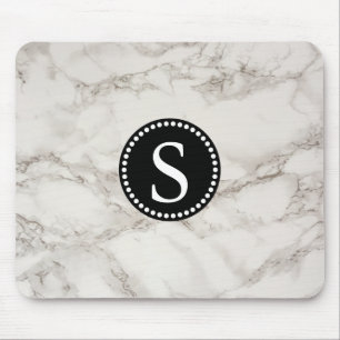 Tapis De Souris Marbre blanc avec Monogramme noir