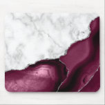 Tapis De Souris Marbre blanc Bourgogne Argent Agate<br><div class="desc">Le marbre blanc élégant et l'agate bordeaux bordés de parties scintillant en faux argent se combinent dans ce design luxueux.</div>