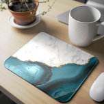 Tapis De Souris Marbre blanc doré Turquoise Bleu Agate<br><div class="desc">Le marbre blanc élégant et l'agate bleu turquoise doré à la parties scintillant en faux or se combinent dans ce design luxueux.</div>