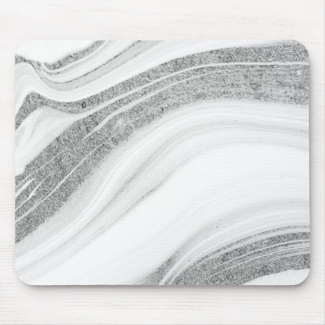Tapis De Souris Marbre blanc froid paillettes argentées (Devant)