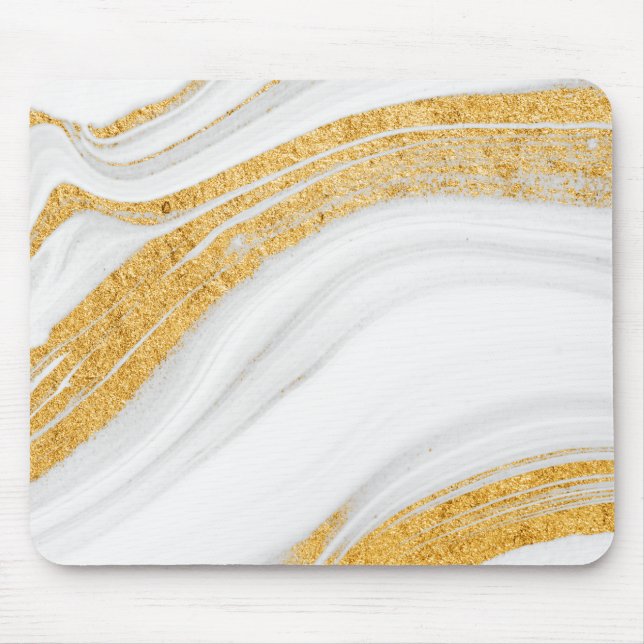 Tapis De Souris Marbre Blanc Glitter Or Froid (Devant)