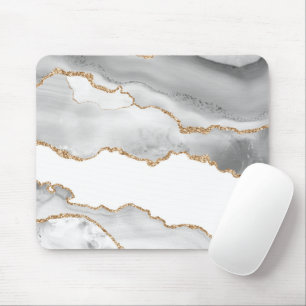 Tapis De Souris Marbre blanc gris Agate Parties scintillant dorée