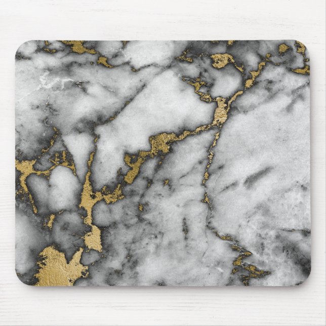 Tapis De Souris Marbre blanc minimal noir gris noir or noir (Devant)
