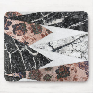 Tapis De Souris Marbre blanc noir chic moderne et or rose Geo