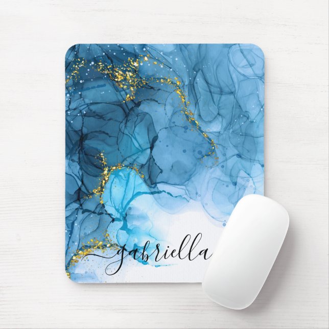 Tapis De Souris Marbre bleu Abstrait (Avec souris)