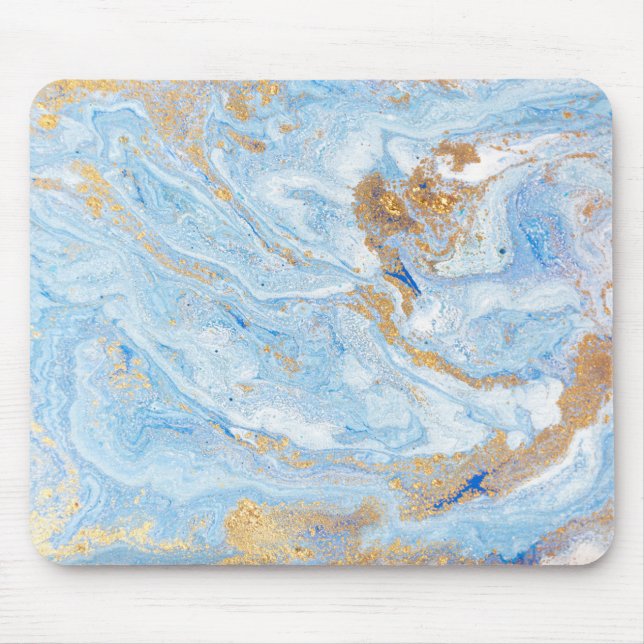 Tapis De Souris Marbre Bleu Foncé Paillettes Dorées (Devant)