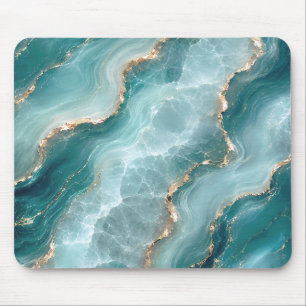 Tapis De Souris Marbre d'agate sarcelle élégant avec veines dorées