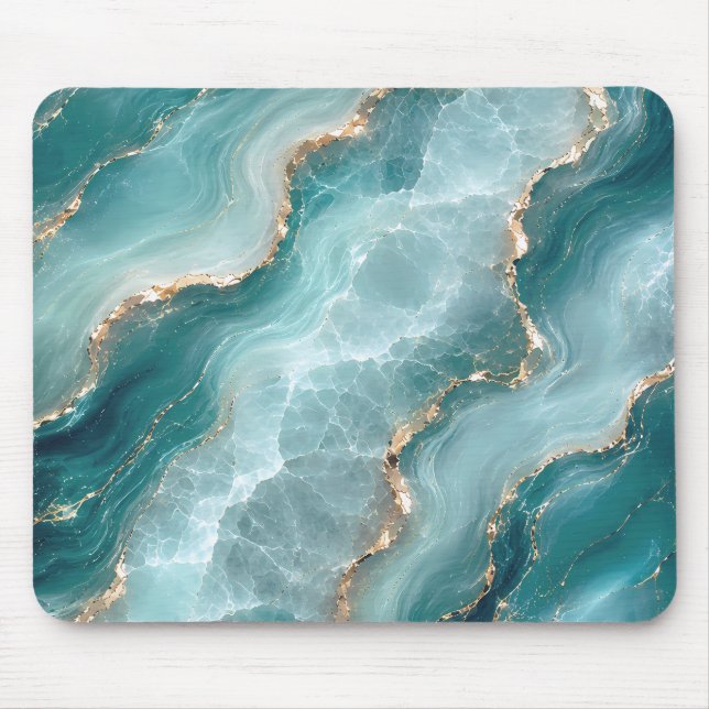 Tapis De Souris Marbre d'agate sarcelle élégant avec veines dorées (Devant)