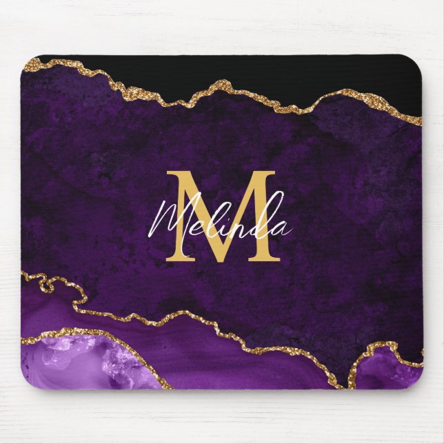 Tapis De Souris Marbre d'agate violet et or (Devant)