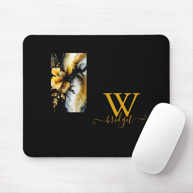 Tapis De Souris marbre de fleurs d'or noir (Avec souris)