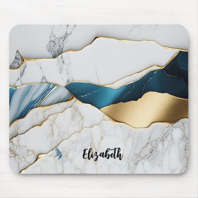 Tapis De Souris Marbre de pierre de turquoise blanche Cool or (Devant)