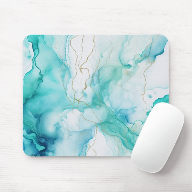 Tapis De Souris Marbre d'encre Mint Aqua (Avec souris)