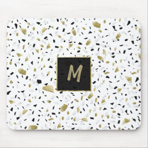 Tapis De Souris Marbre d'or moderne Terrazzo Motif Monogramme