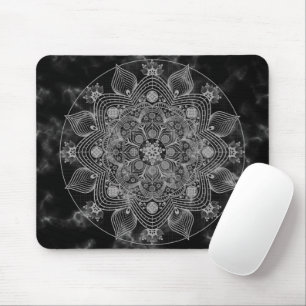 Tapis De Souris Marbre élégant Noir et Blanc Floral Mandala
