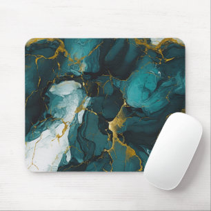Tapis De Souris Marbre Émeraude aux Veines Dorées