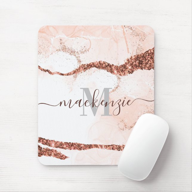 Tapis De Souris Marbre et Parties scintillant or rose (Avec souris)