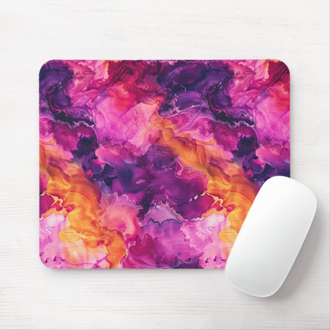Tapis De Souris Marbre fluide rose orange violet (Avec souris)