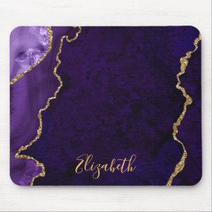 Tapis De Souris Marbre Géode Aquarelle Violet Or Agate