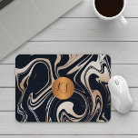 Tapis De Souris Marbre glam moderne noir rose or monogrammé<br><div class="desc">Peinture abstraite marbrée moderne et tendance en ivoire de parties scintillant d'or rose, noir et rougissant faisant une élégante mousepad avec un faux cercle géométrique de cuivre monogrammé d'or métallique pour un maquilleur | WEDDING PLANNER | coiffeuse | styliste de mode | décorateur intérieur | concepteur | architecte | propriétaire...</div>