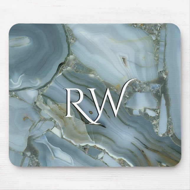 Tapis De Souris Marbre Gris Bleu avec Veine d'Or Initiale  (Devant)