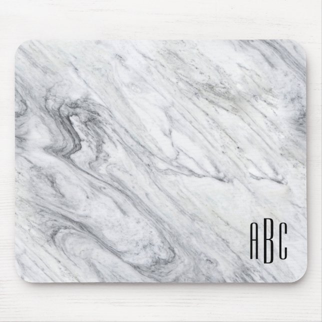 Tapis De Souris Marbre Gris Monogramme Trois Lettres Noir (Devant)