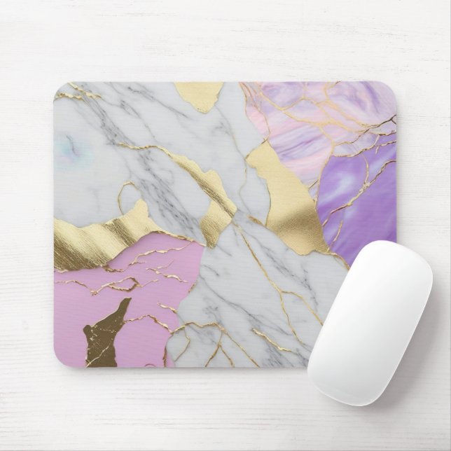 Tapis De Souris Marbre Luxe Lavande & Or (Avec souris)