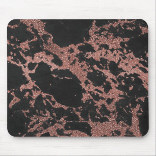 Tapis De Souris Marbre noir rose or parties scintillant texture im