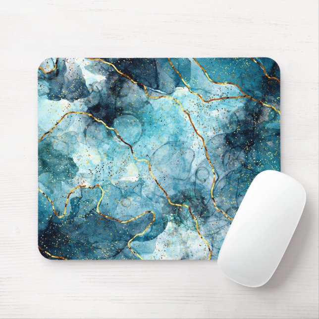 Tapis De Souris Marbre pailleté bleu et or (Avec souris)