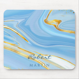 Tapis De Souris Marbre Pailleté Or Ciel Bleu Personnalisable