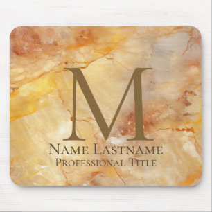 Tapis De Souris Marbre Rosé Bronze Or Monogramme Élégant Personnal