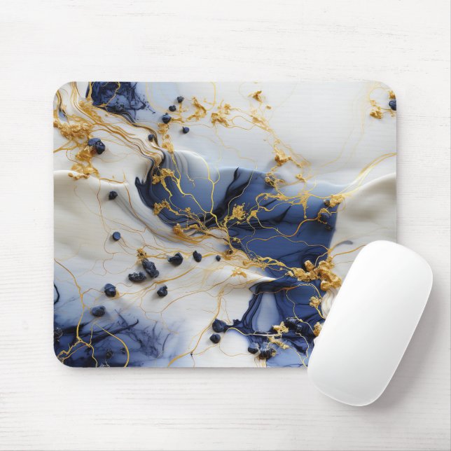 Tapis De Souris Marbre Saphir de Minuit avec Fils d'Or (Avec souris)