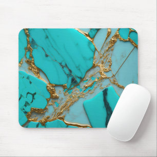 Tapis De Souris Marbre Turquoise avec Veines Dorées