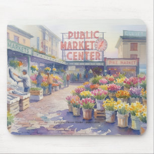 Tapis De Souris Marché de fleurs de Seattle Pike Place à l'aquarel