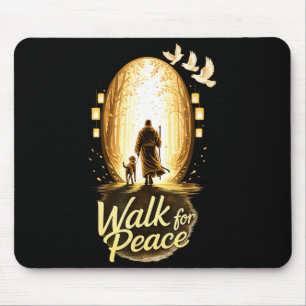 Tapis De Souris Marche pour la paix moine spirituel avec chien et