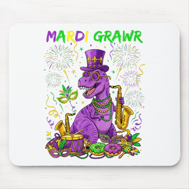 Tapis De Souris Mardi Grawr Rex Dinosaure Dessin Drôle (Devant)