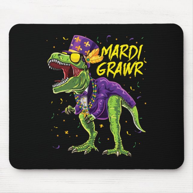 Tapis De Souris Mardi Grawr T-rex Dinosaur Dino Mardi Gras Enfants (Devant)