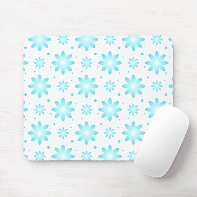 Tapis De Souris Marguerite délicate blanche et turquoise, point mo (Avec souris)