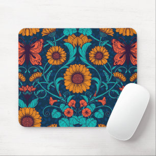 Tapis De Souris Marguerites Art Nouveau en bleu et jaune