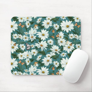 Tapis De Souris Marguerites blanches et papillons