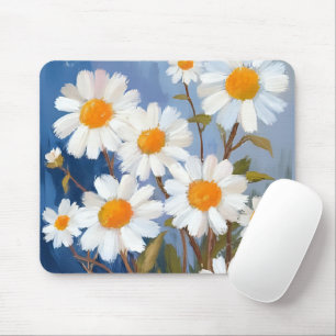 Tapis De Souris Marguerites blanches Fleurs à l'aquarelle Peintes
