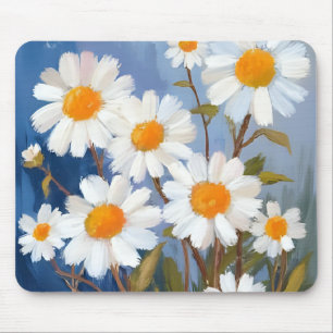 Tapis De Souris Marguerites blanches Fleurs à l'aquarelle Peintes