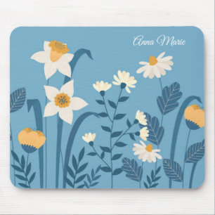 Tapis De Souris Marguerites Botanique Bleu Floral