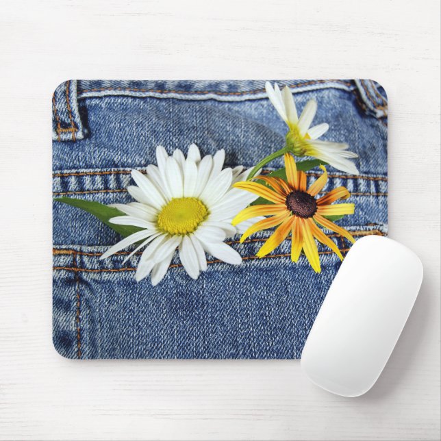 Tapis De Souris Marguerites en Blue Jean Pocket (Avec souris)
